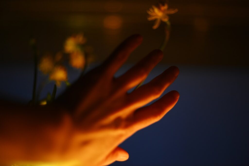 Photo Womans hand with glowing light